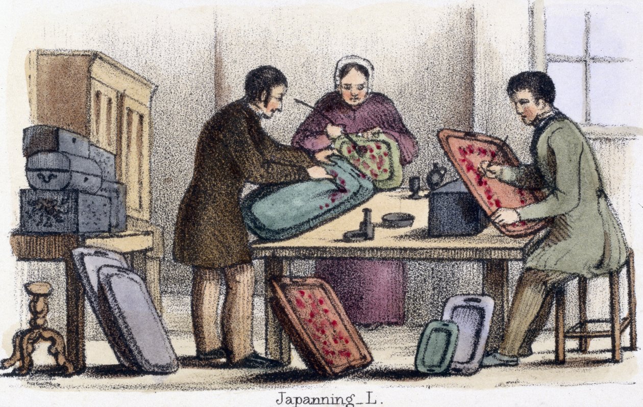 Japanning, aus Die Cochenille- und Lackinsekten in Grafische Illustrationen von Tieren - Ihre Nützlichkeit für den Menschen während ihres Lebens und ihre Verwendung nach dem Tod, ca. 1845 von Benjamin Waterhouse Hawkins