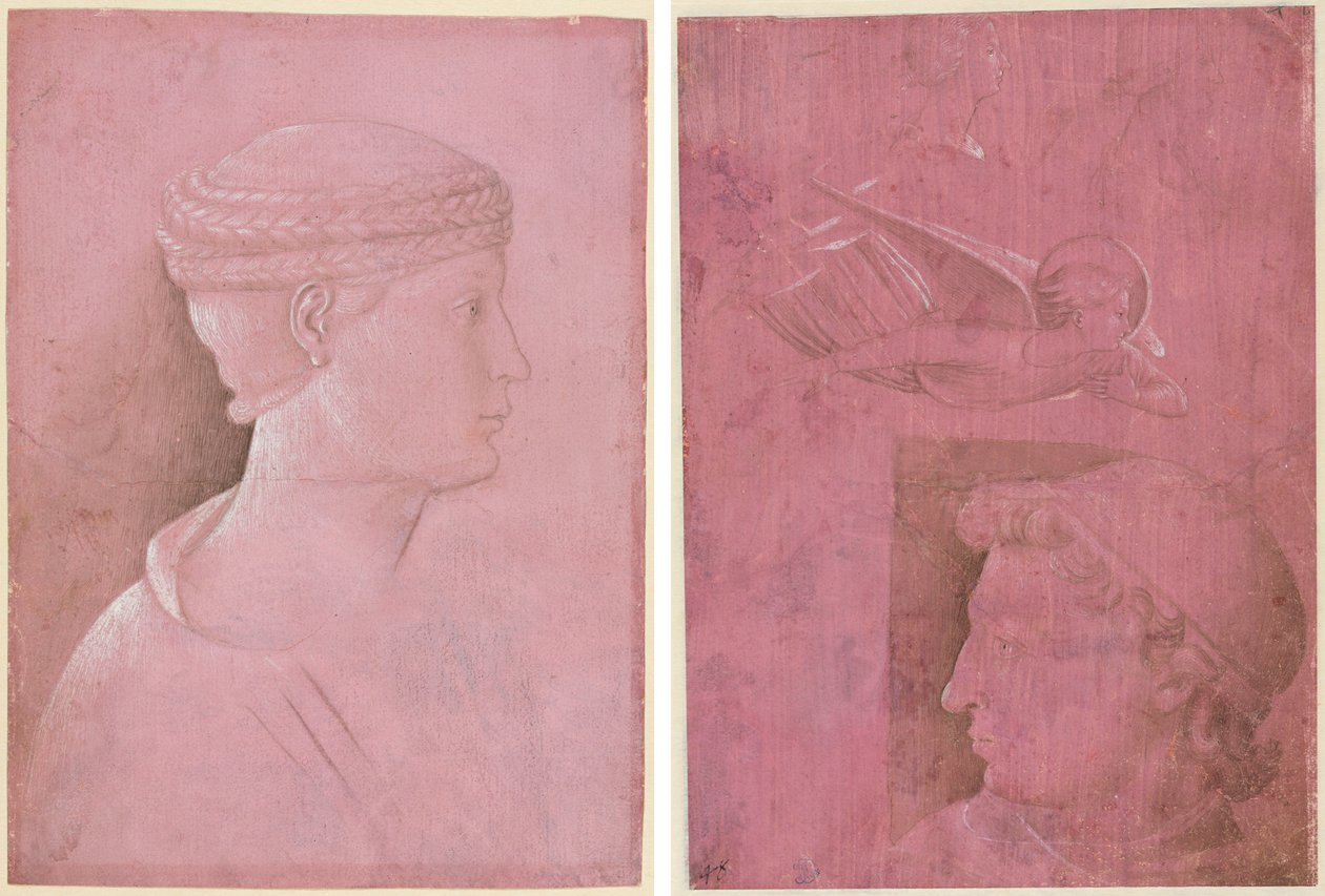 Büste einer Frau (recto); Kopf eines Mannes, zwei Studien eines Frauenprofils und eine Studie eines Engels (verso) von Benozzo Gozzoli