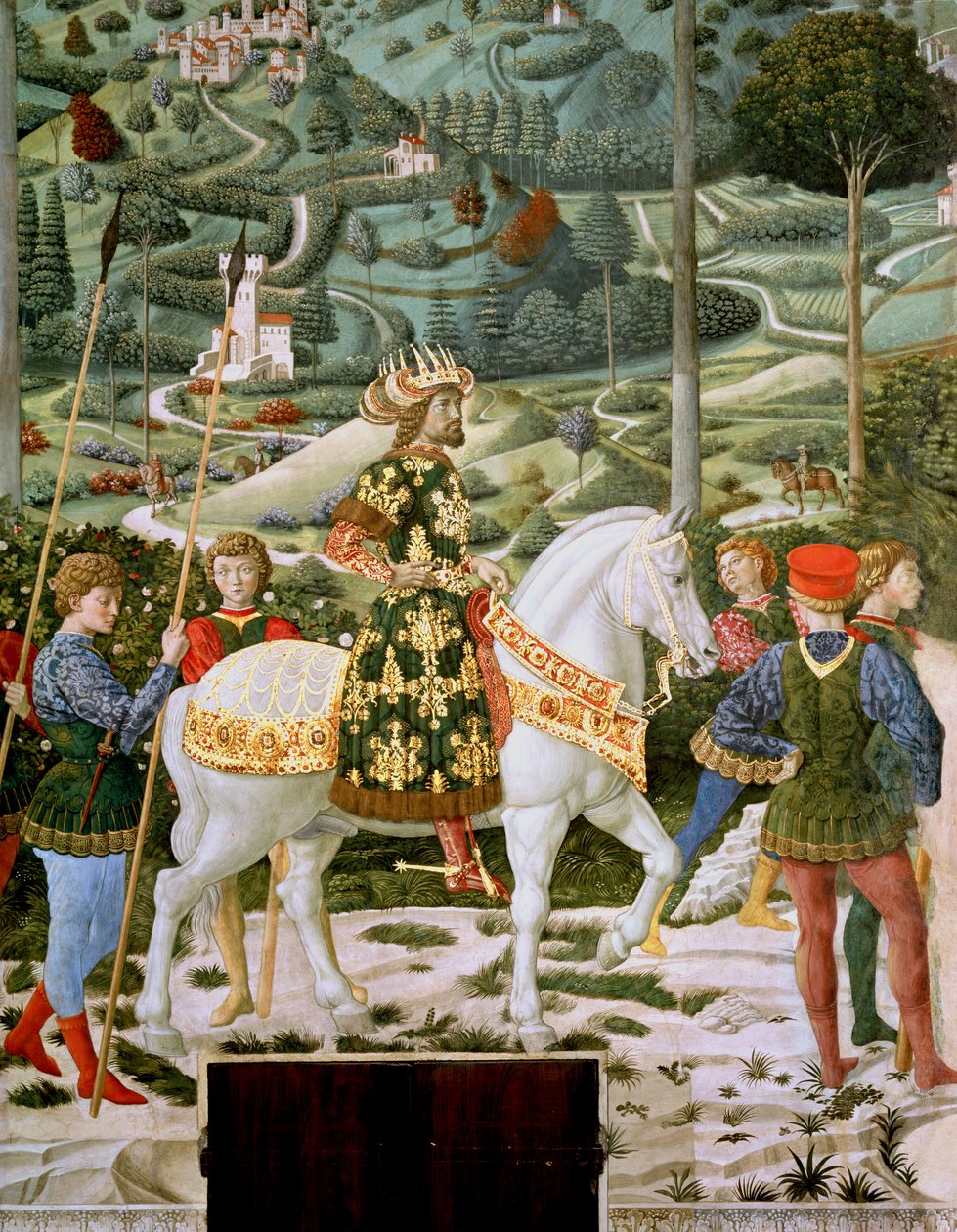 Johannes VII. Palaiologos (1391-1448), oströmischer Kaiser, als einer der Heiligen Drei Könige, Detail aus dem Zyklus der Reise der Magier in der Kapelle, ca. 1460 von Benozzo di Lese di Sandro Gozzoli