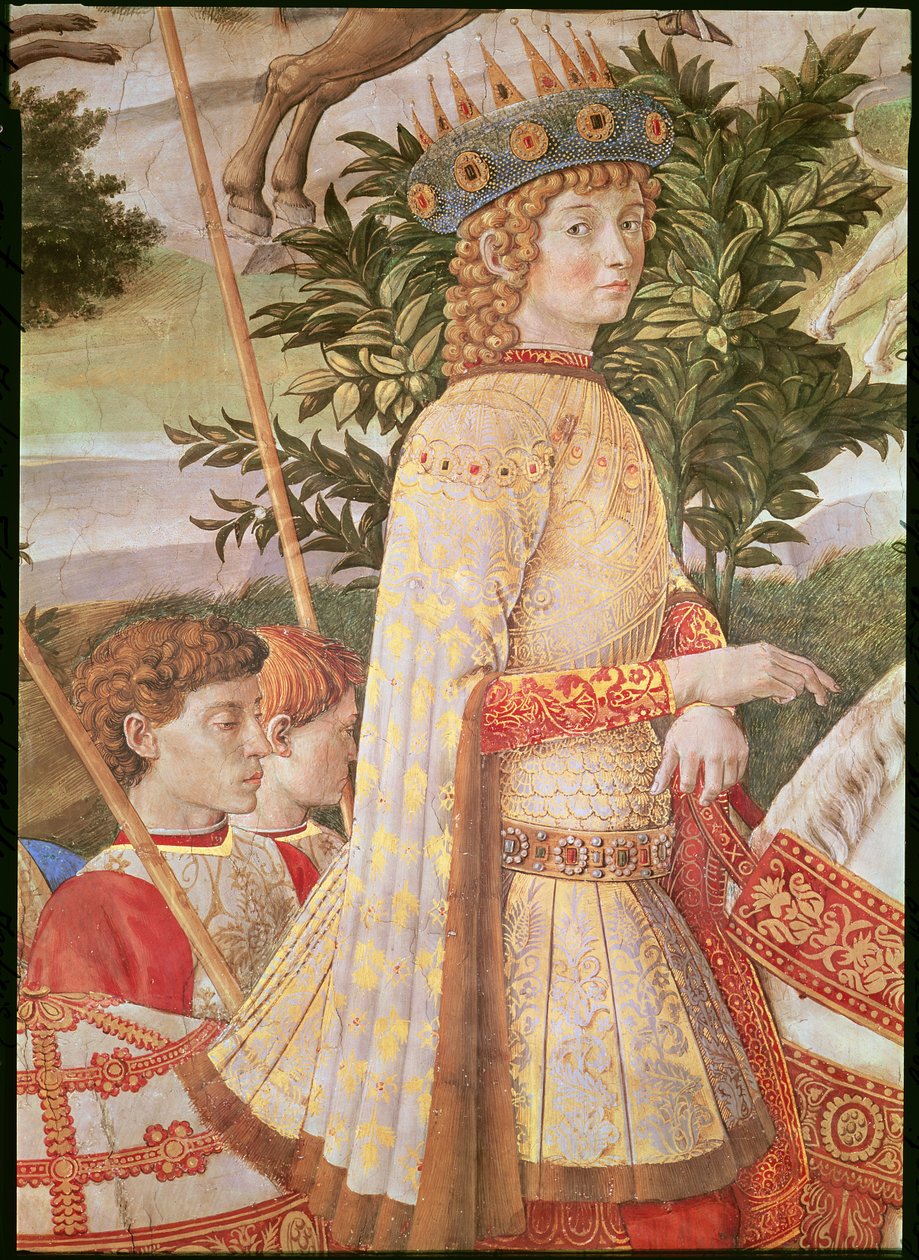 Der Zug der Heiligen Drei Könige, der Zug angeführt von Lorenzo dem Prächtigen in der Gestalt des Magus Caspar (Detail) von Benozzo di Lese di Sandro Gozzoli