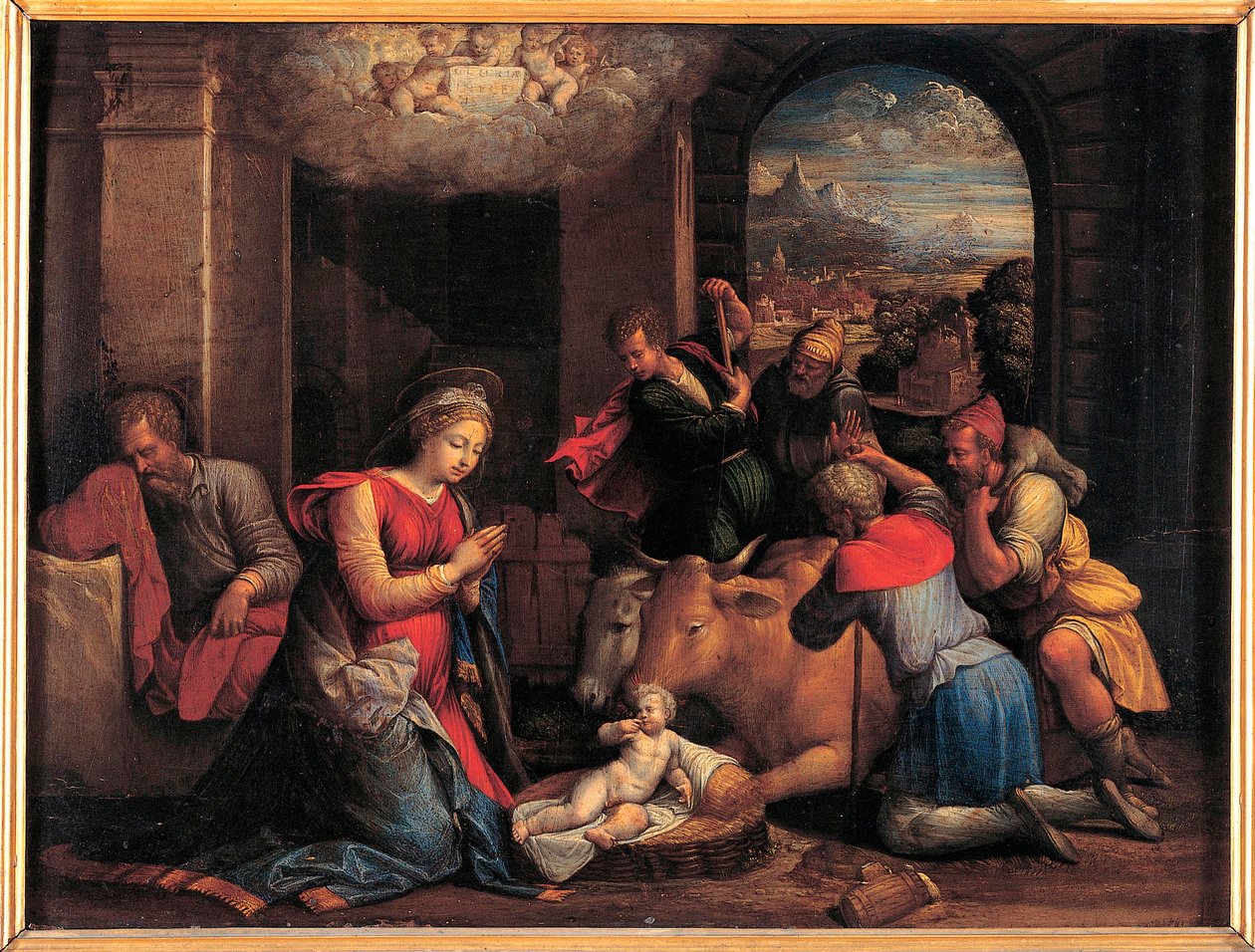 Die Anbetung der Hirten - Benvenuto Tisi da Garofalo, Öl auf Holz von Benvenuto Tisi da Garofalo