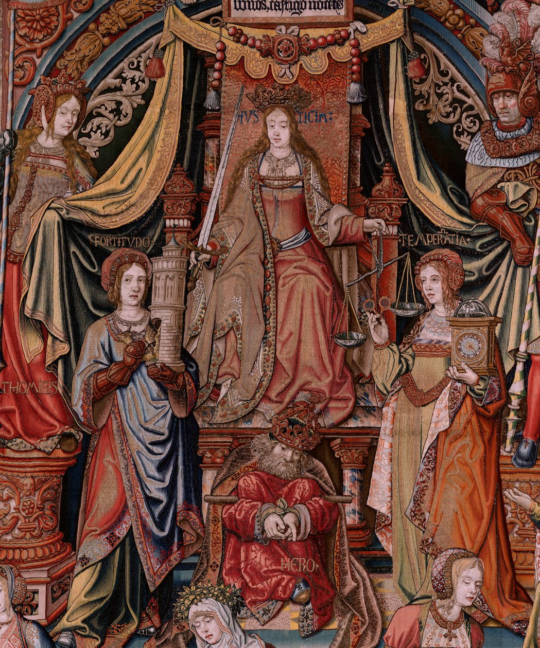 Flämischer Wandteppich. Serie Die Ehren. Gerechtigkeit. Neunter Wandteppich der Serie. Modell Zeichner aus dem Kreis von Bernard van Orley und Jan Gossaert. Herstellung Pieter van Aelst, Brüssel. Ca. 1550 von Bernaert van (circle of) Orley