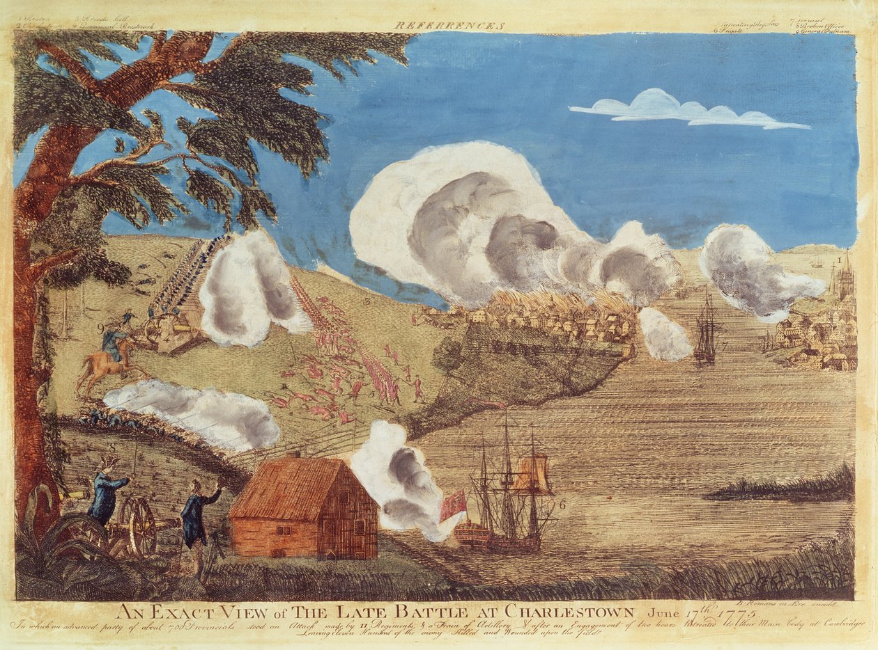 Eine genaue Ansicht der Schlacht bei Charlestown am 17. Juni 1775 von Bernard Romans