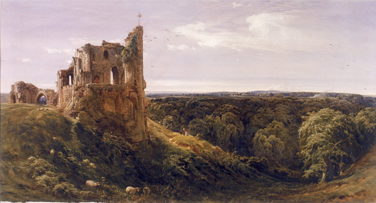 Ruine eines Schlosses in einer Landschaft (Knaresborough Castle) von Bernard Walter Evans