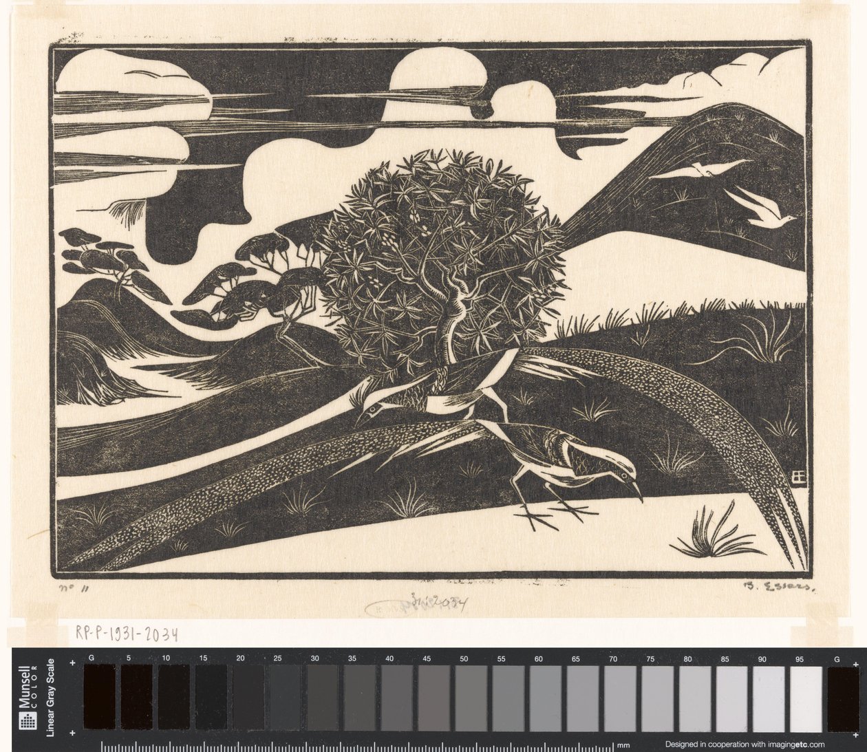 Zwei Fasane in einer Hügellandschaft von Bernard Essers (signed by artist)