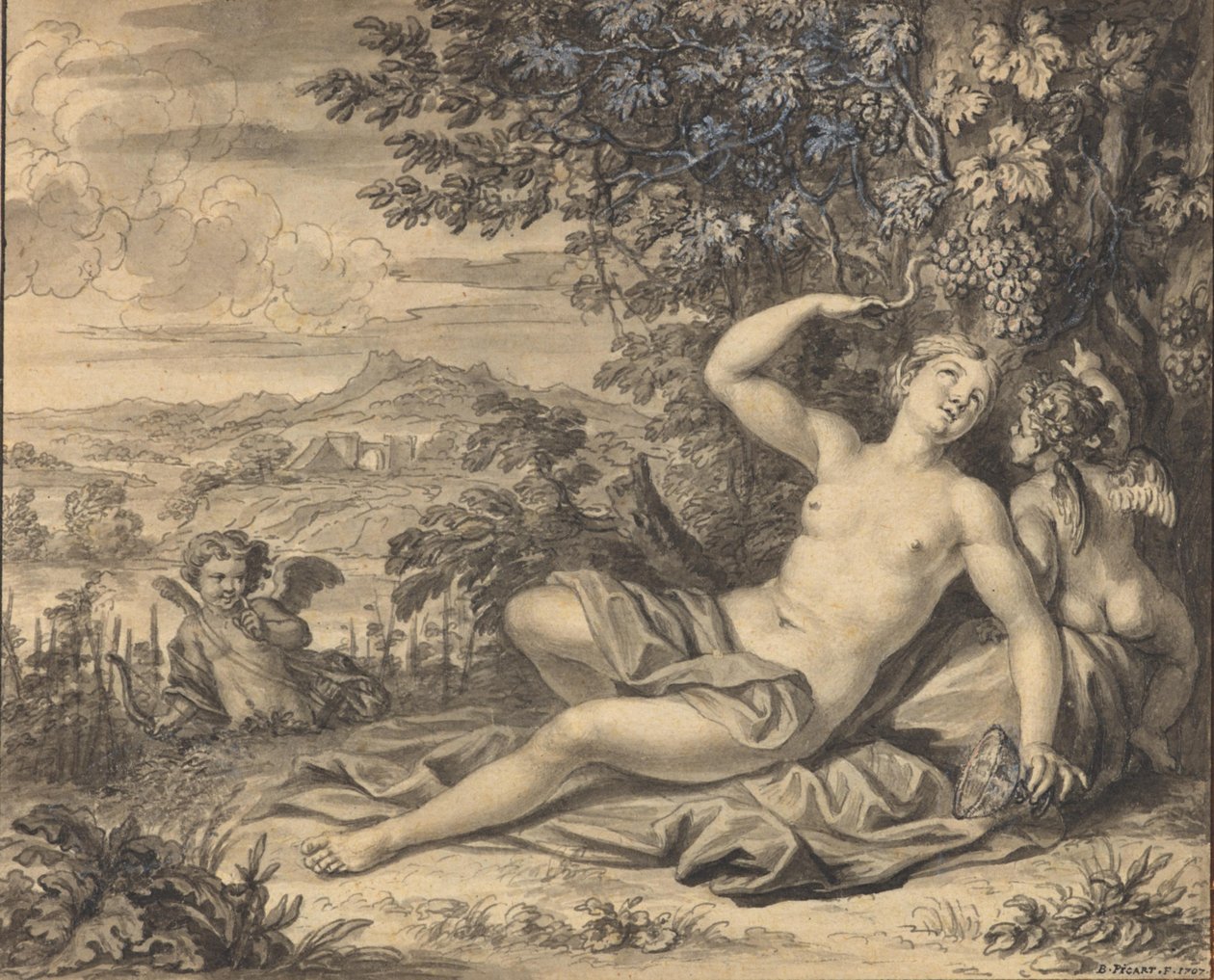 Erigone von Bacchus verführt von Bernard Picart