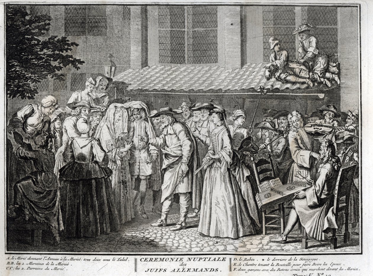 Jüdische Hochzeit in der jüdisch-deutschen Gemeinde) Gravur aus "Illustration religiöser Zeremonien und Bräuche aller Völker der Welt" von Bernard Picart (1723-1743) von Bernard Picart