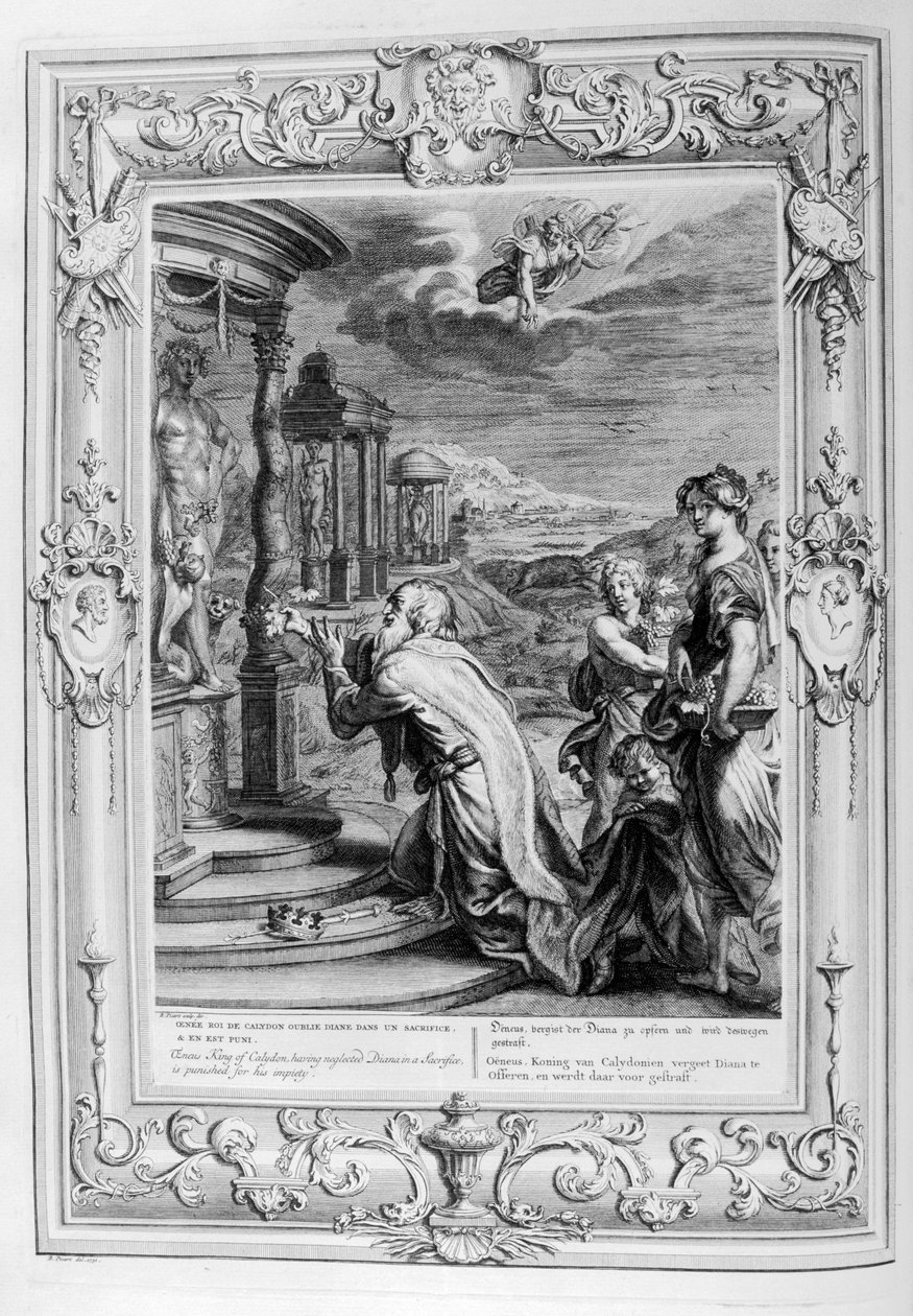 Oeneus, König von Kalydon, wird für seine Gottlosigkeit bestraft, 1733 von Bernard Picart