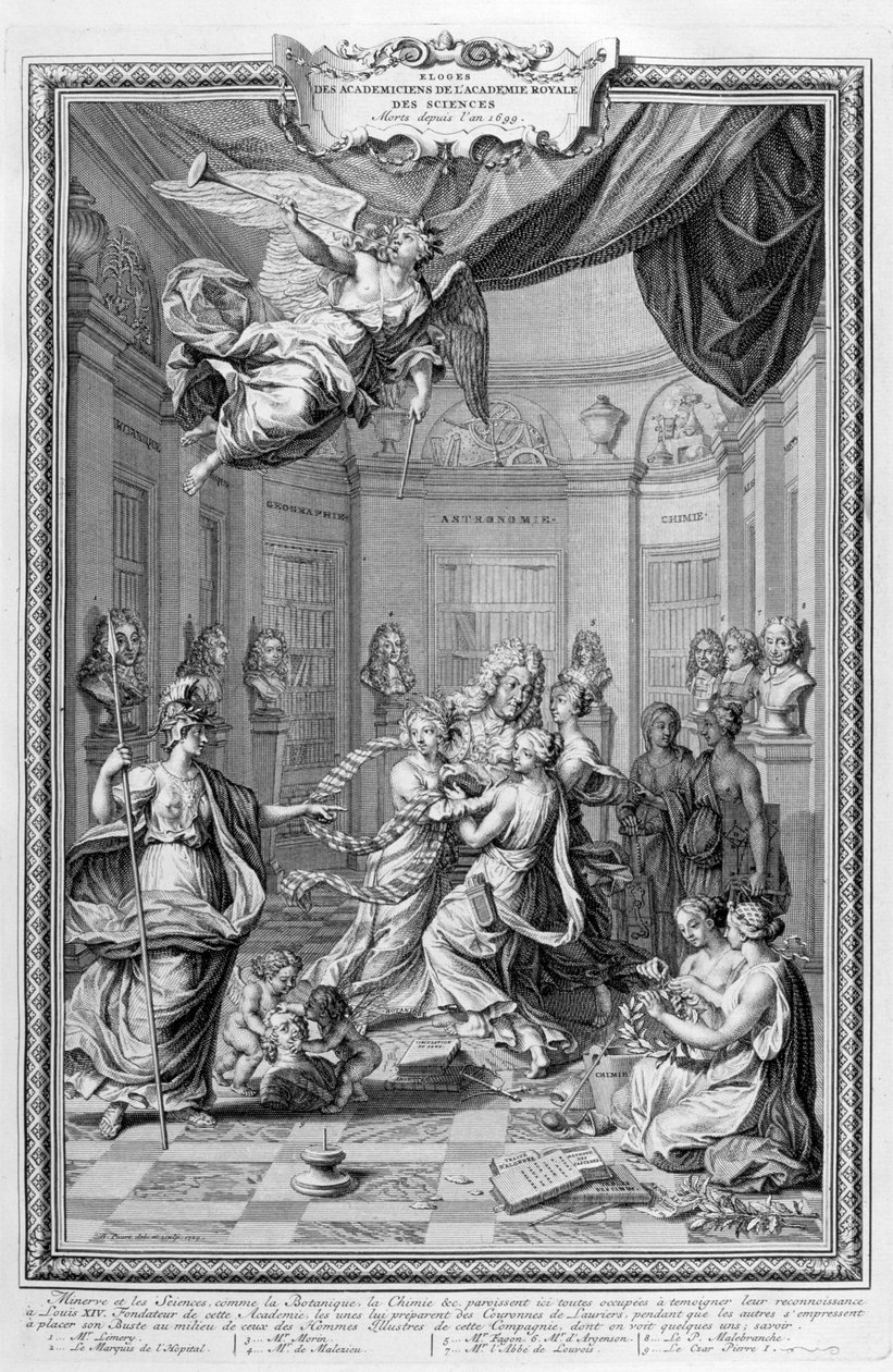 Lob der Akademiker der Royal Academy of Science... 1728 von Bernard Picart