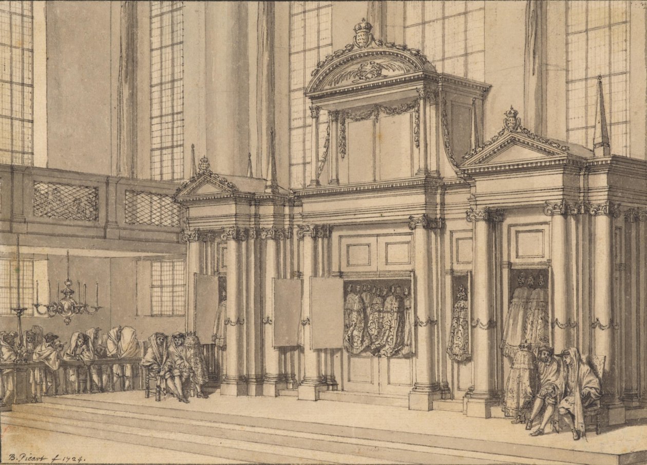 Freude des Gesetzes in der Portugiesischen Synagoge in Amsterdam von Bernard Picart