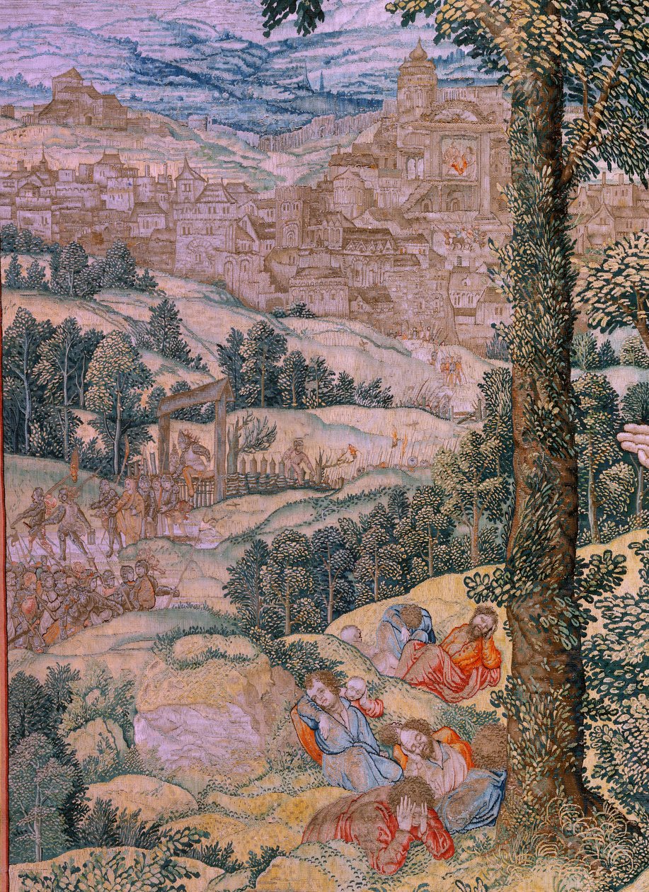 Flämischer Wandteppich. Serie Die Passion Christi. Christus am Ölberg. Herstellung Pieter de Pannemaeker, Brüssel. Zeichner Barend van Orley. Ca. 1518-1522. von Bernard van Orley