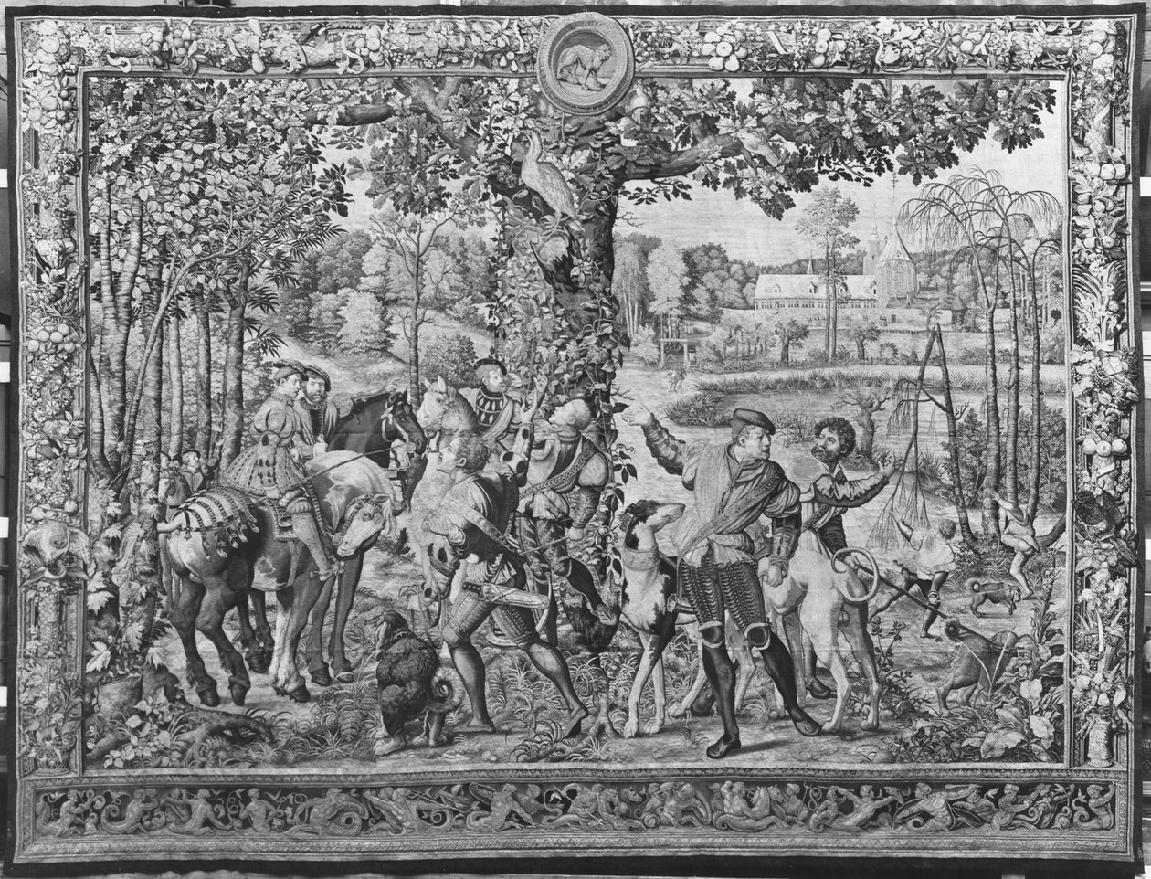 Die Jagden von Maximilian, Leo, Die Hirschjagd, Gobelins-Manufaktur (Wandteppich) von Bernard van Orley