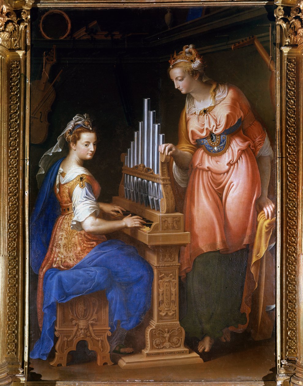 Die heilige Cäcilia spielt die Orgel und die heilige Katharina von Bernardino Campi