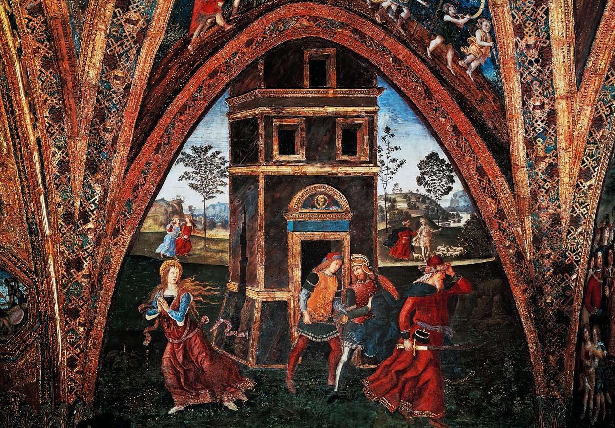 Martyrium der Heiligen Barbara (Fresko, Halle der Heiligen, Borgia Apartments, Apostolischer Palast, Vatikanstadt) von Bernardino di Betto Pinturicchio