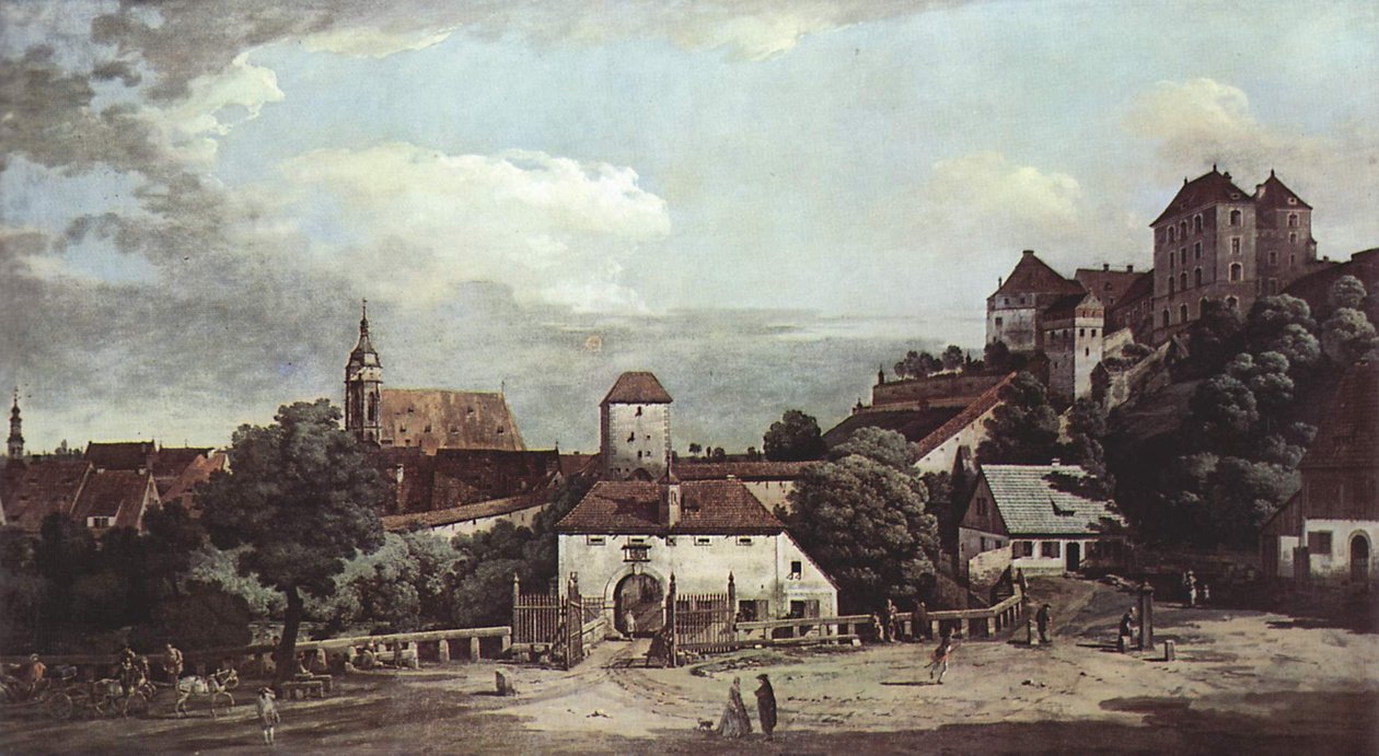 Pirna von der Südseite aus gesehen, mit Befestigungsanlagen und Obertor von Bernardo Bellotto