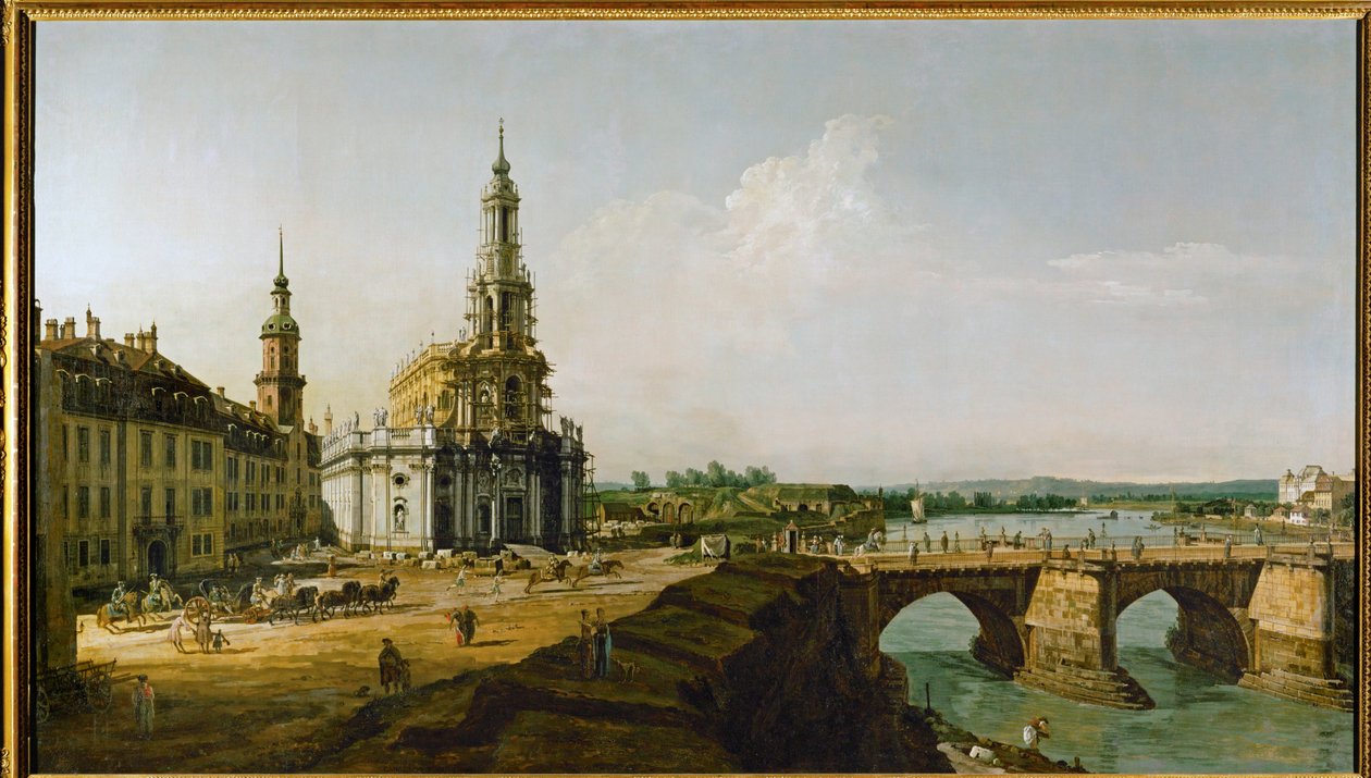 Dresden, Deutschland, gesehen vom linken Ufer der Elbe oberhalb des Altstädter Brückenkopfs von Bernardo Bellotto