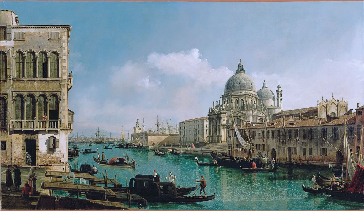 Blick auf den Canal Grande: Santa Maria della Salute und die Dogana vom Campo Santa Maria Zobenigo von Bernardo Bellotto