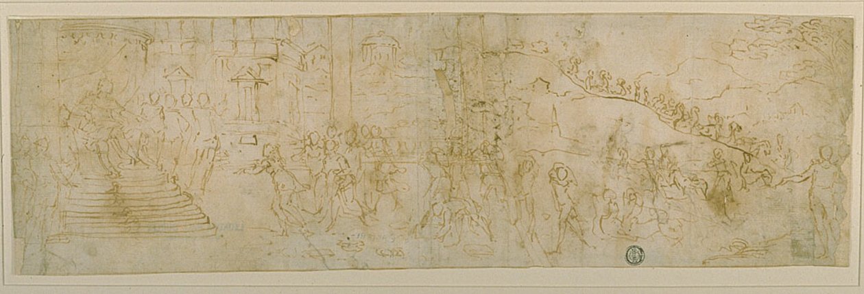 Salomo und die Königin von Saba (recto); Skizze der Königin von Saba (verso) von Bernardo Castello