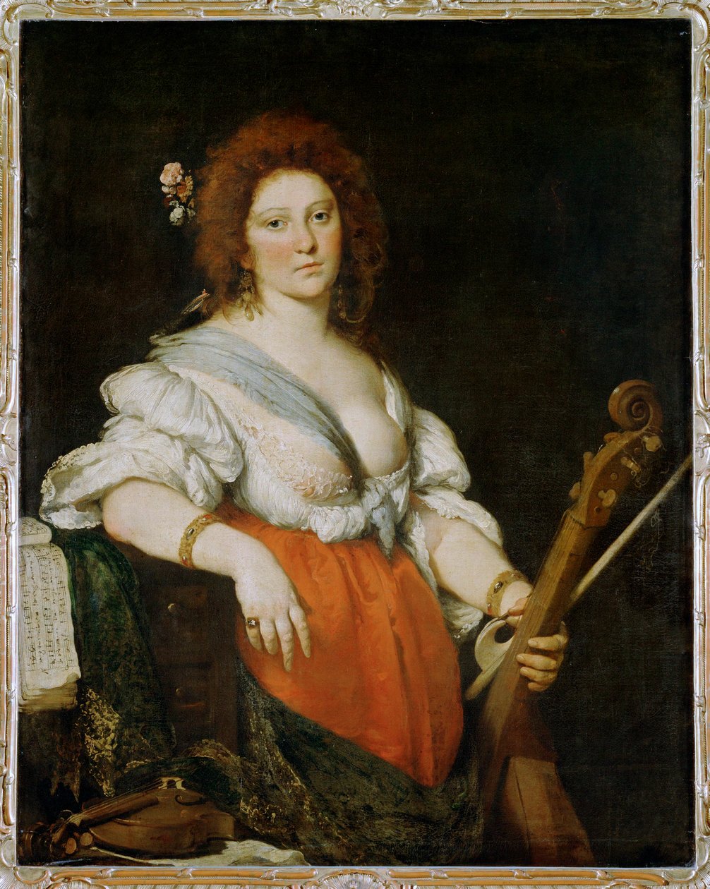 Die Sängerin Barbara Strozzi mit einer Viola da Gamba von Bernardo Strozzi