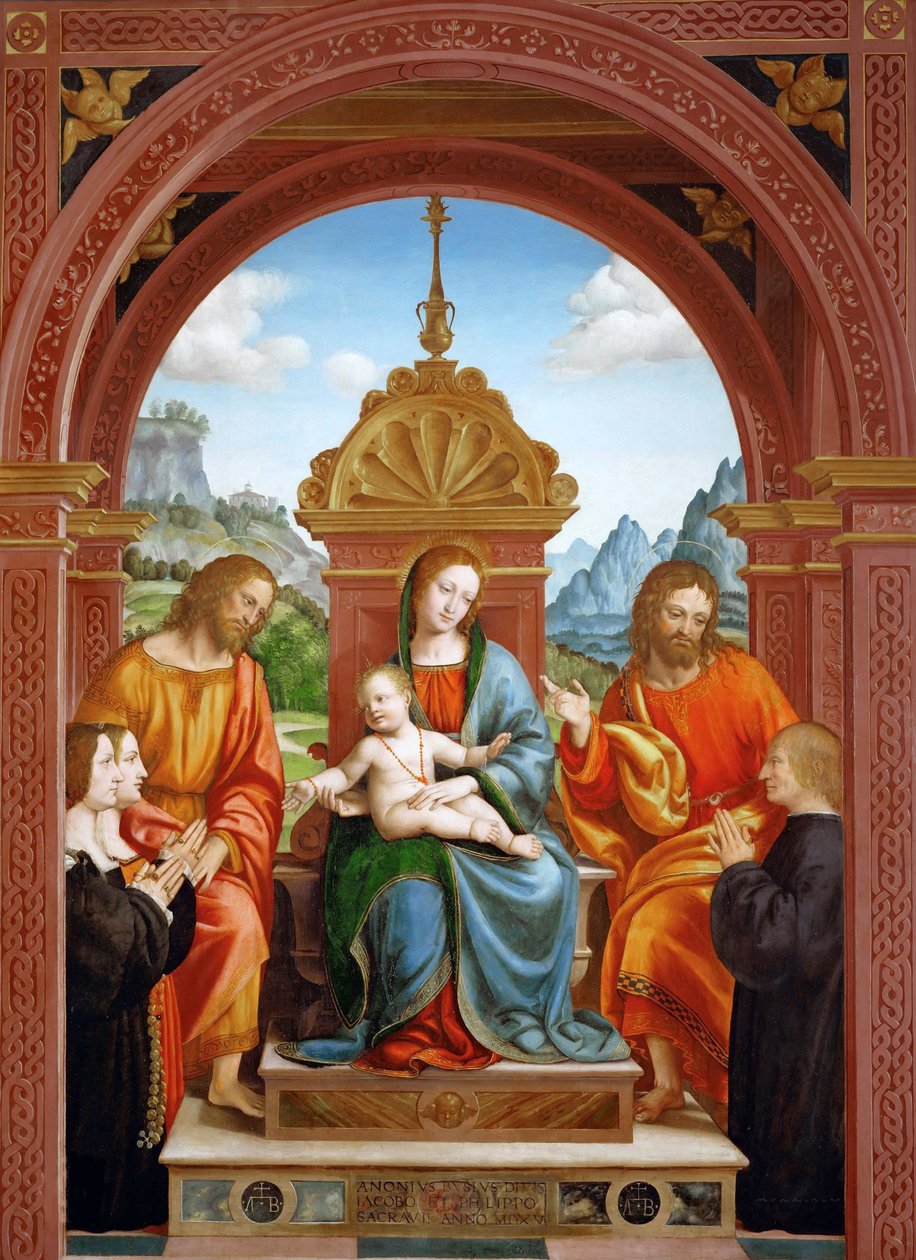 Madonna und Kind mit den Heiligen Jakobus, Philipp und der Familie von Antonio Busti, 1515-1517 von Bernardo Zenale