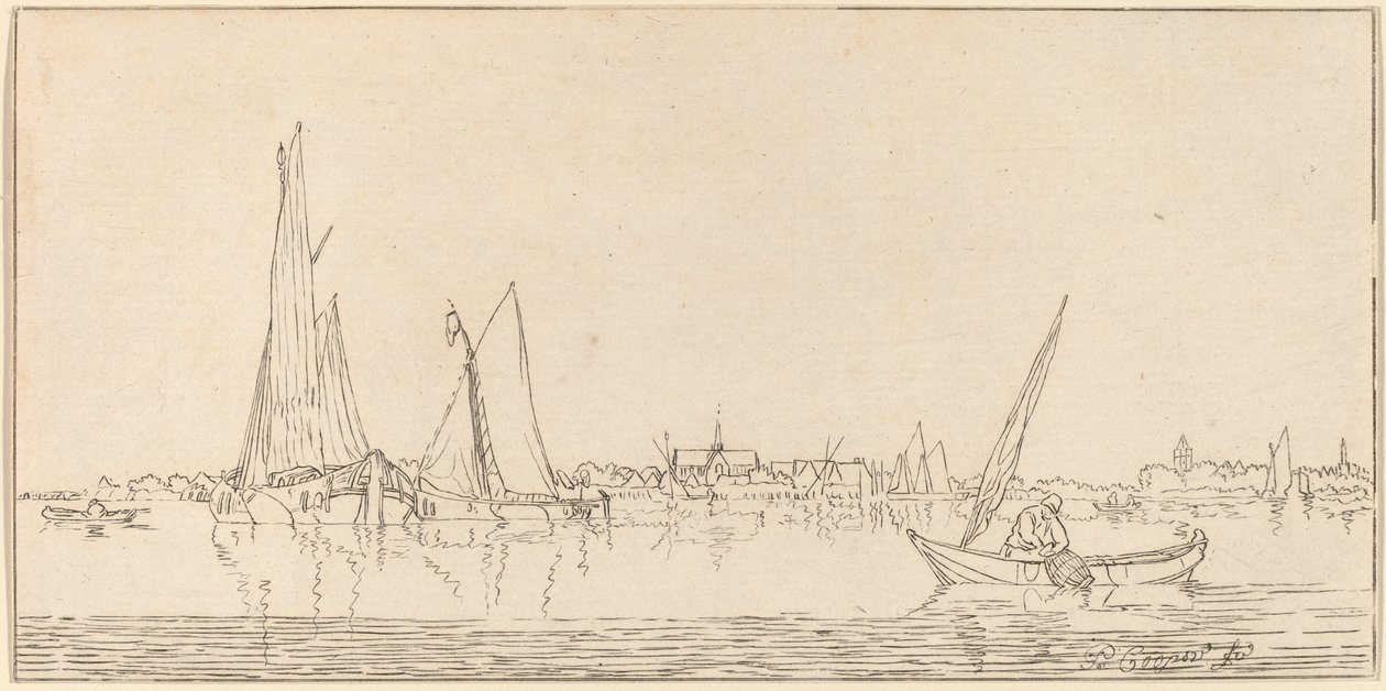 Fluss mit Stadt, 1775 von Bernhard Schreuder