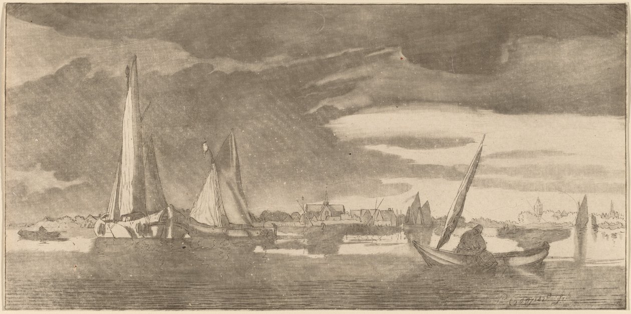 Fluss mit Stadt, 1775 von Bernhard Schreuder