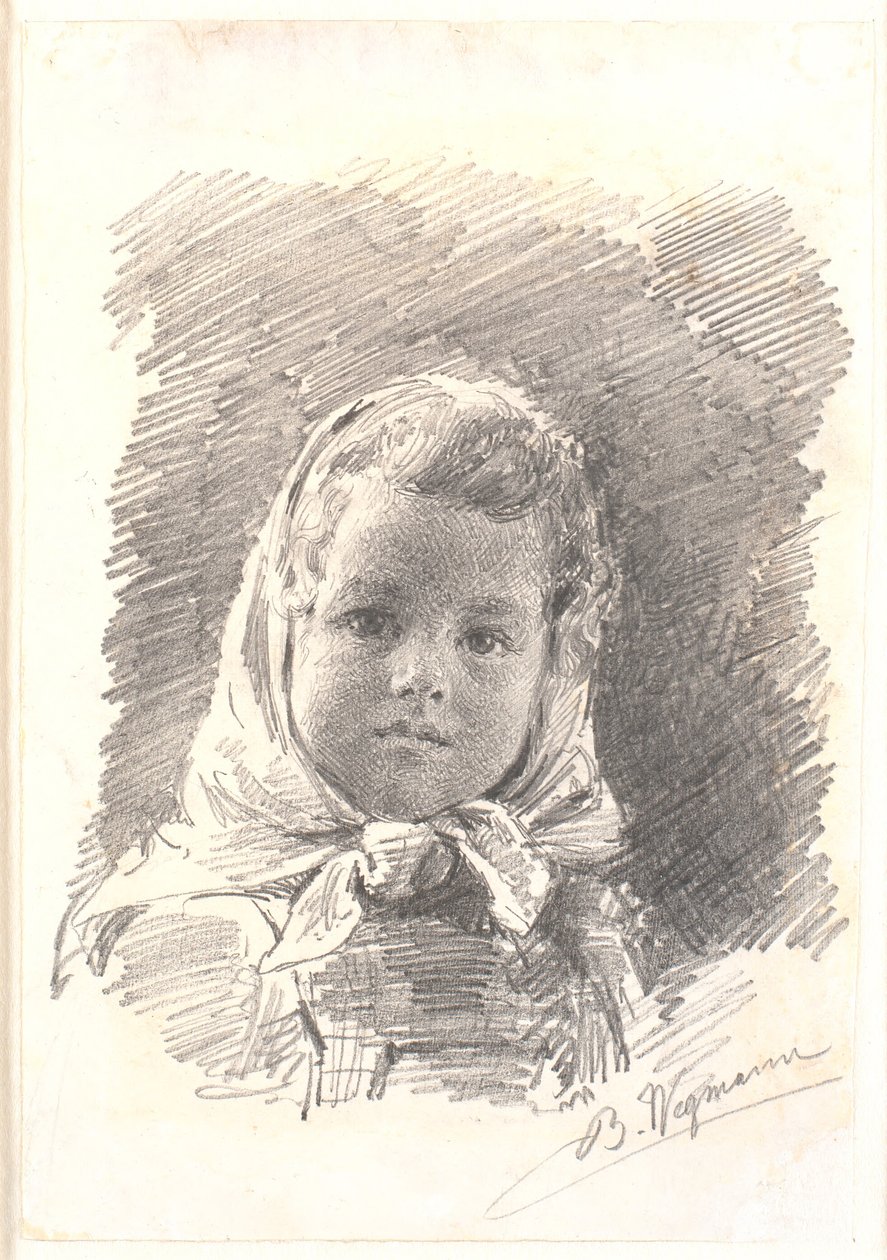 Porträt eines kleinen Mädchens mit Kopftuch von Bertha Wegmann