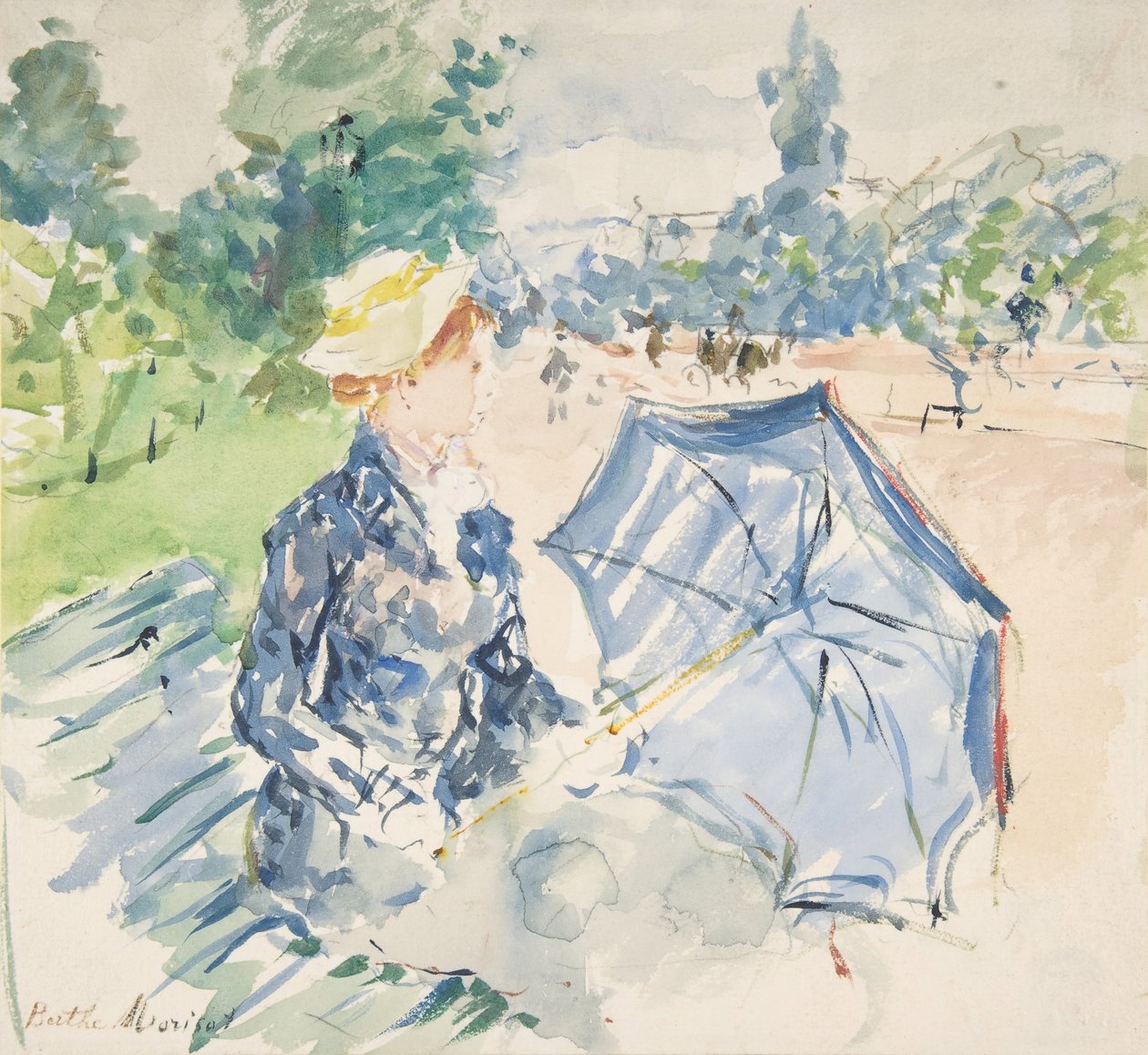 Eine Frau sitzt auf einer Bank an der Avenue du Bois, 1885 von Berthe Morisot