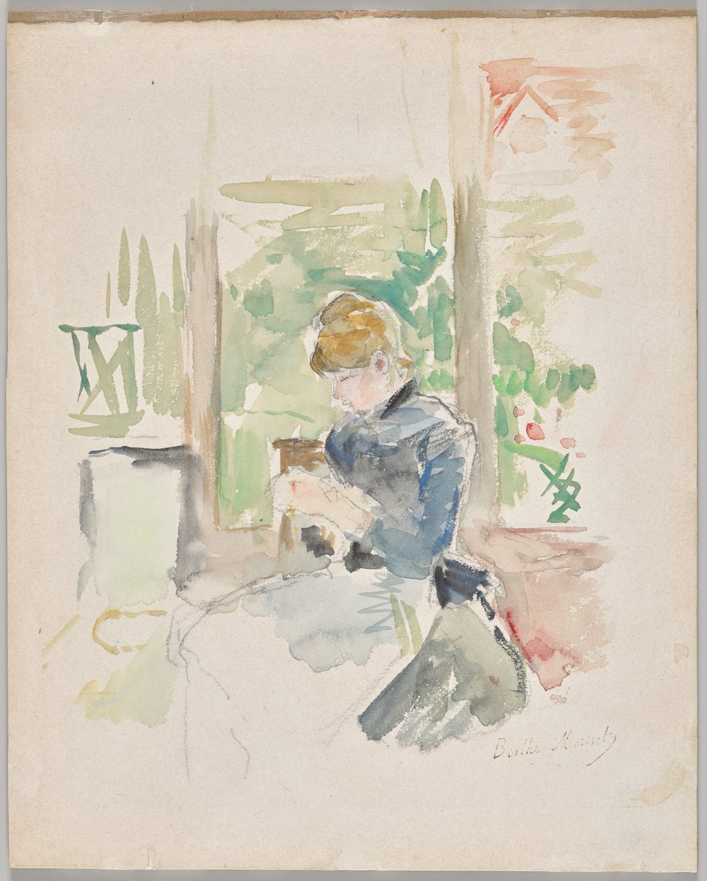Nähen am Fenster von Berthe Morisot