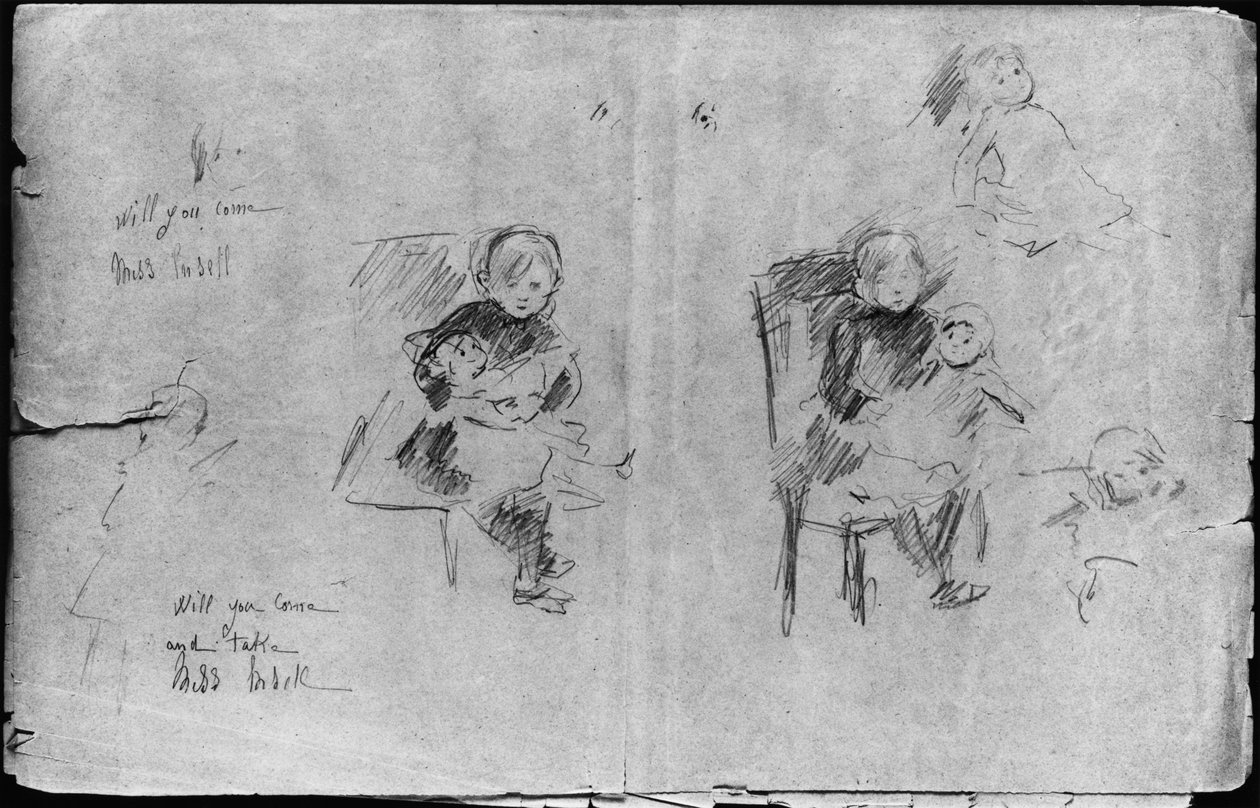 Studien für kleines Mädchen mit Puppe, 1884 von Berthe Morisot