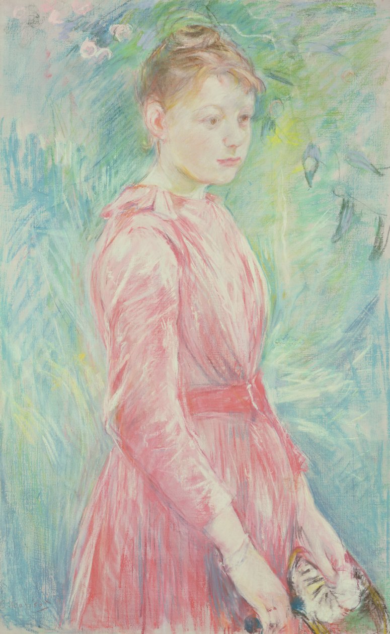 Junges Mädchen in einem rosa Kleid (Pastell auf Papier) von Berthe Morisot