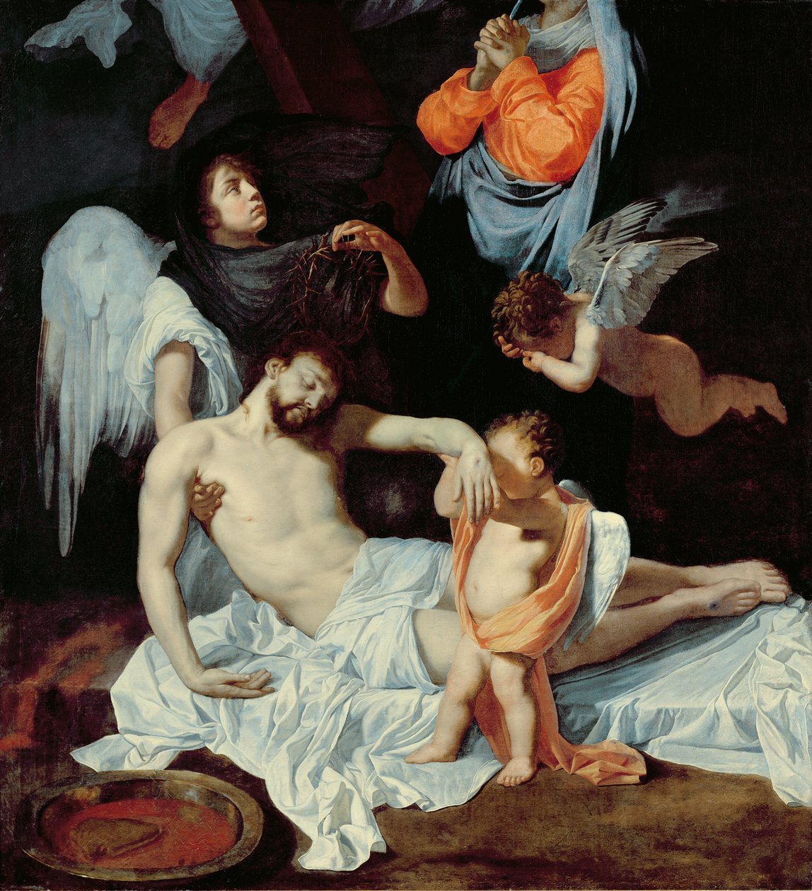 Christus am Fuß des Kreuzes, betrauert von der Jungfrau und Engeln von Bertholet Flemal