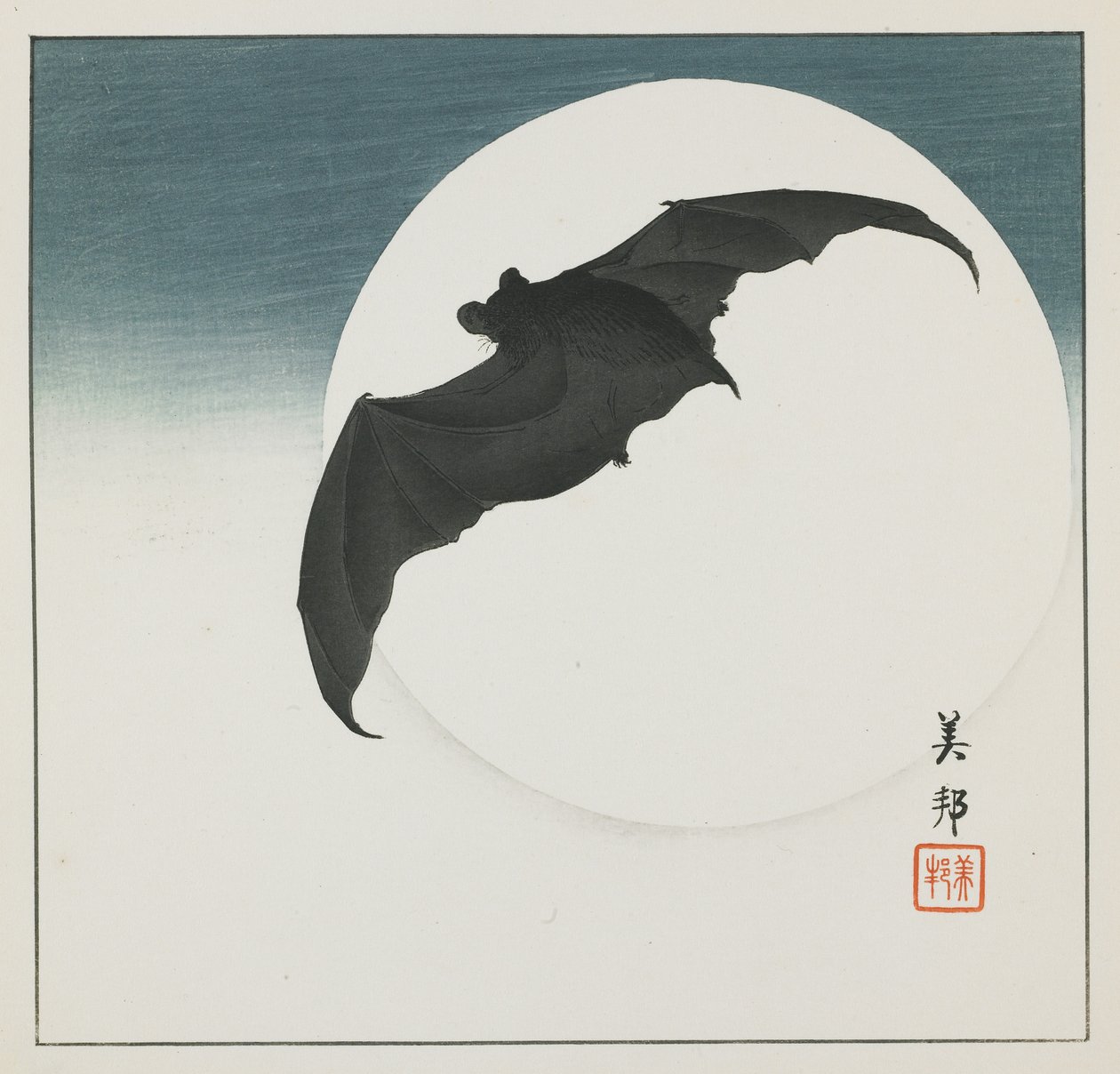 Fledermaus und Mond, frühes 20. Jahrhundert von Biho Takashi or Takahashi (b. 1873. fl 1890 1930)