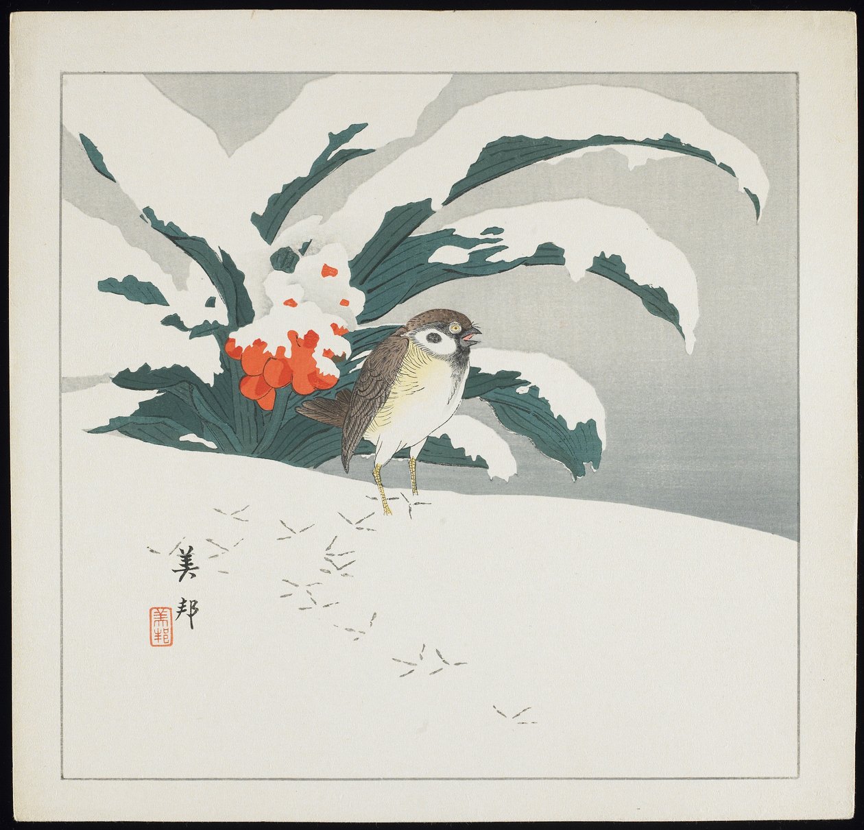 Vogel im Schnee, frühes 20. Jahrhundert von Biho Takashi or Takahashi (b. 1873. fl 1890 1930)
