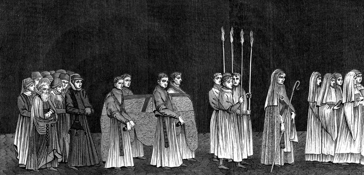 Rektor der Universität und eine Prozession von Mönchen der Abtei Saint-Victor, 15. Jahrhundert, 1849 von Bisson and Cottard