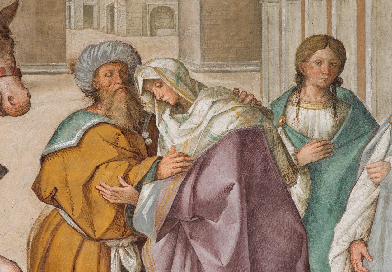 Zentrales Kirchenschiff, erstes nördliches Joch, Begegnung von Joachim und Anna an der Goldenen Pforte (Detail) von Boccaccio Boccaccino