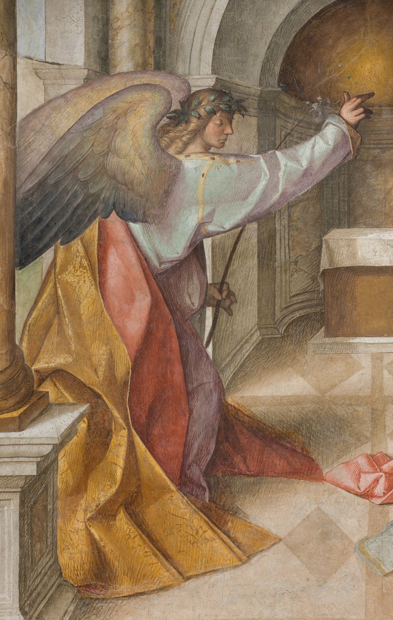 Zentrales Kirchenschiff, dritte nördliche Spannweite, Verkündigung, Boccaccio Boccaccino 1516-17, Detail von Boccaccio Boccaccino