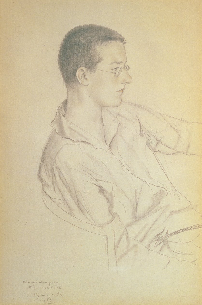 Porträt von Dmitri Dmitrijewitsch Schostakowitsch, 1923 von Boris Mikhailovich Kustodiev