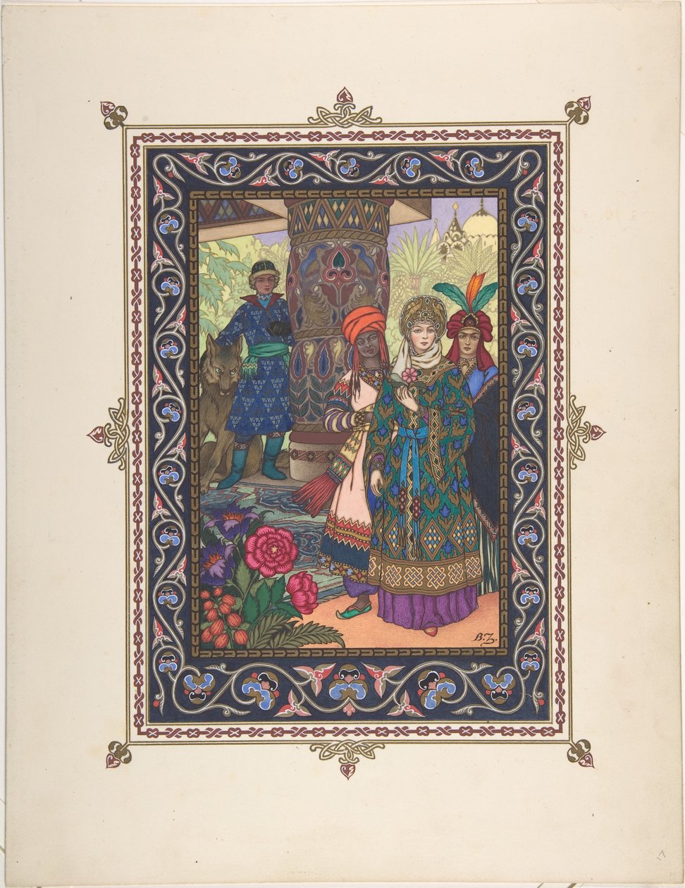 Illustration zum Märchen von Iwan Zarewitsch, dem Feuervogel und dem grauen Wolf, ca. 1925 von Boris Vasilievich Zvorykin