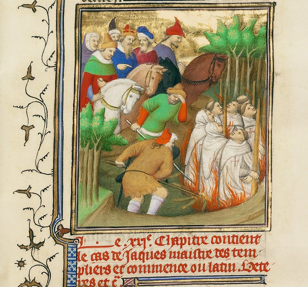 Die Tempelritter verbrannt in Anwesenheit von Philipp dem Schönen und seinen Höflingen, ca. 1413-1415 von Boucicaut Master,
