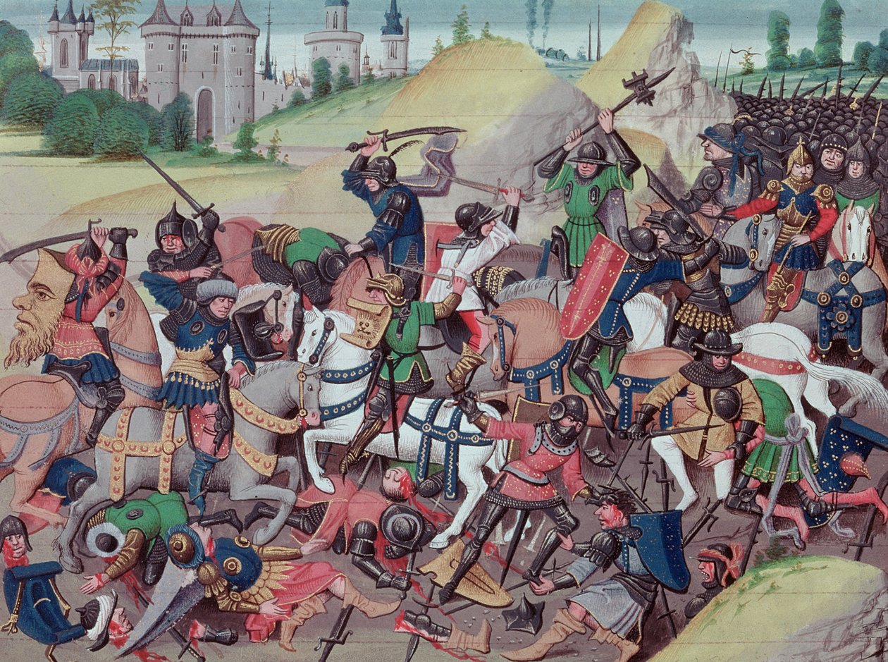 Schlacht zwischen Sarazenen und Christen während der Kreuzzüge, aus Chroniques des empereurs von David Aubert, 1462 von Brabant School