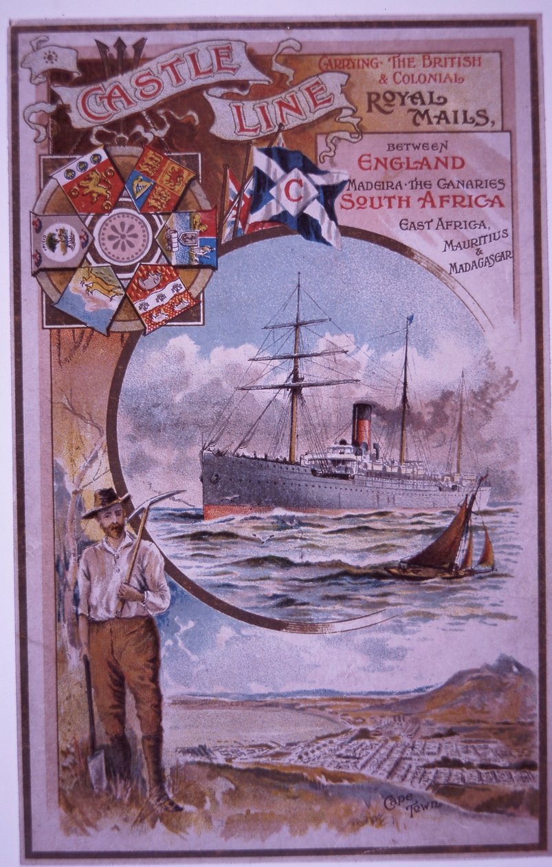 Castle Line Broschüre mit Passagierliste der Tantallon Castle, die 1898 von Kapstadt nach London segelte von British School