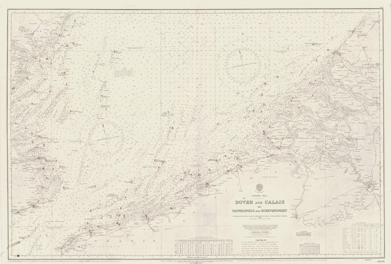 Karte des Gebiets von Dover und Calais bis Orfordness von British School