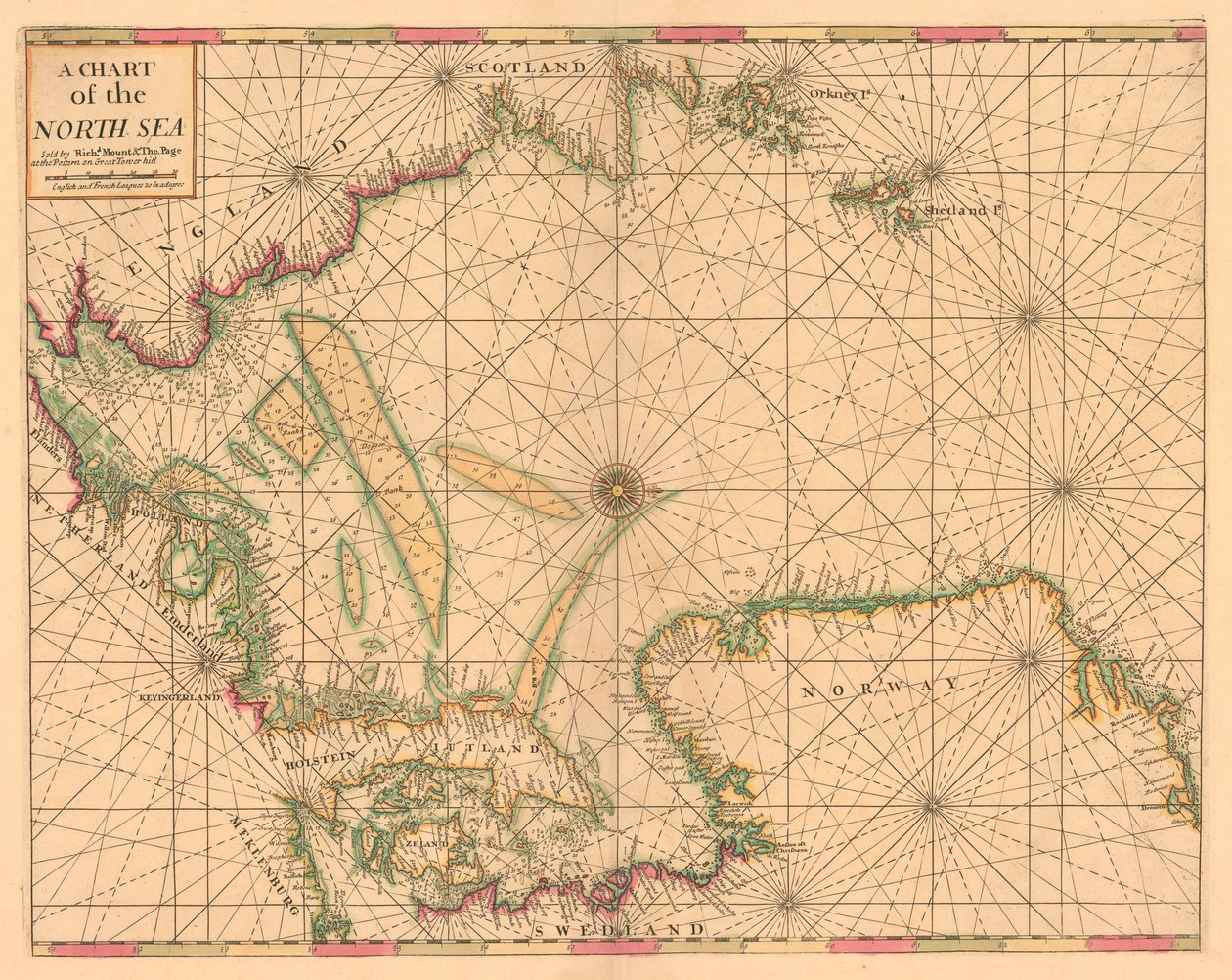 Karte der Nordsee: Norwegen bis zu den Dover-Straßen, ca. 1700 von British School