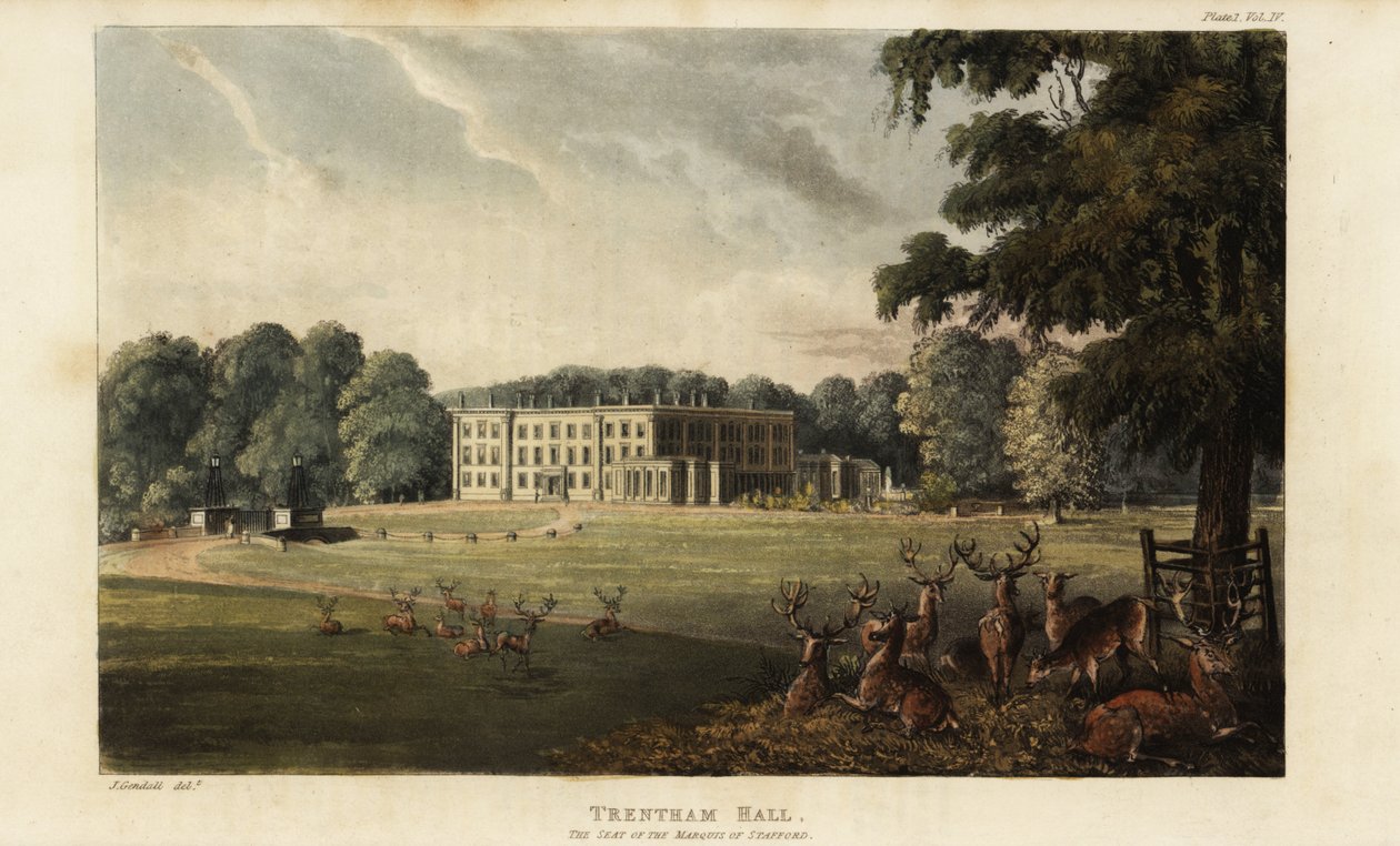 Herde von Hirschen vor Trentham Hall von British School