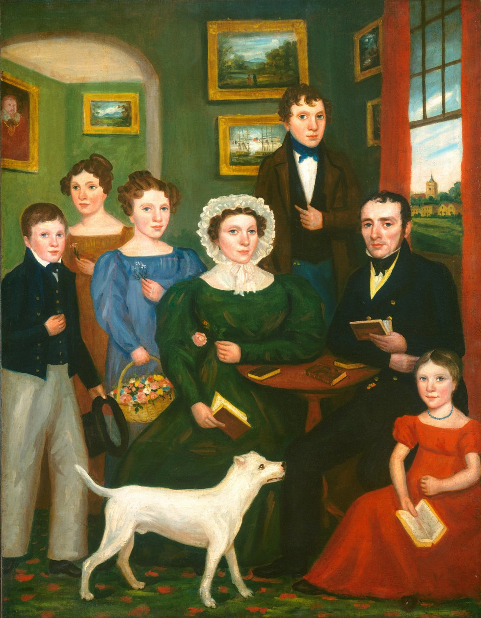 Porträt einer unbekannten Familie mit einem Terrier, um 1825-1835 von British School