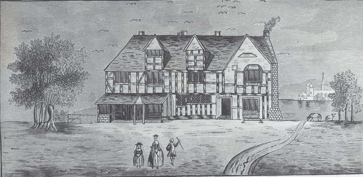 Stratford-on-Avon: Shakespeares Haus (Gravur) von British School