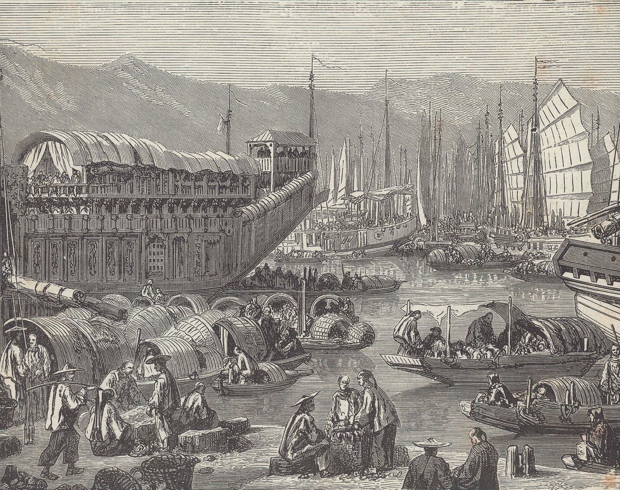 Schiffe im geschäftigen Hafen, Shanghai, China von British School