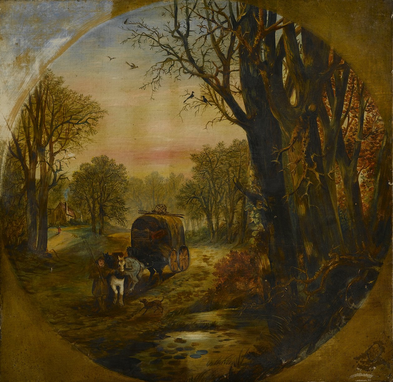 Waldlandschaft mit Wagen, Mitte des 19. Jahrhunderts von British School