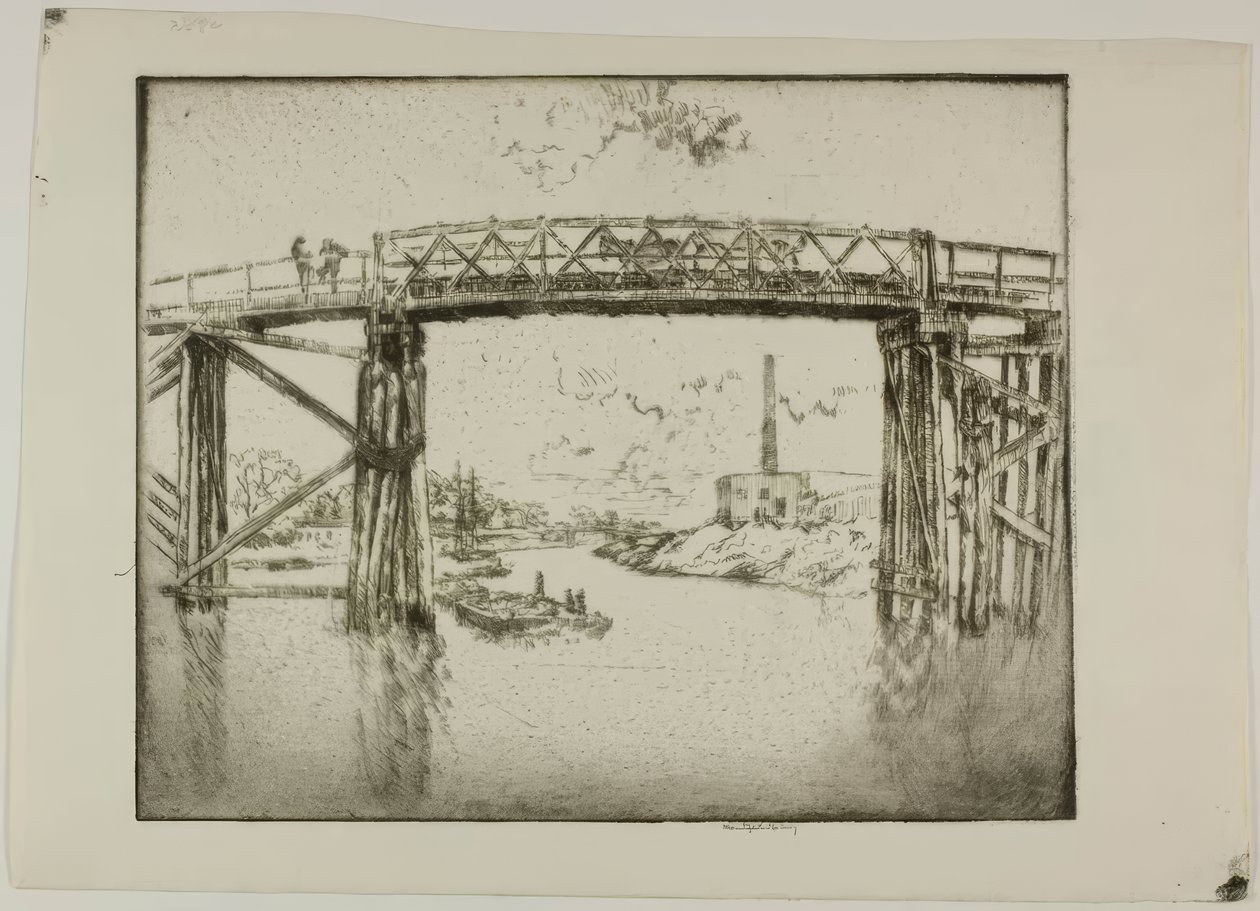 Chicago - Lastkähne am North Branch von Bror Julius Olsson Nordfeldt